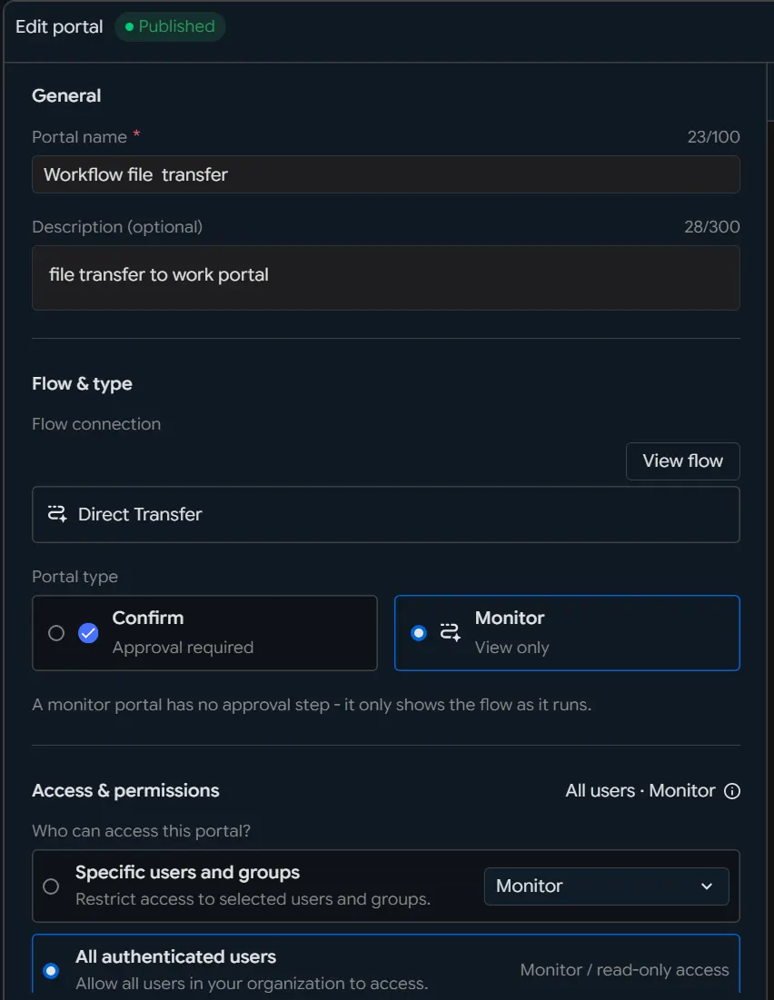 The screen the business user gets
